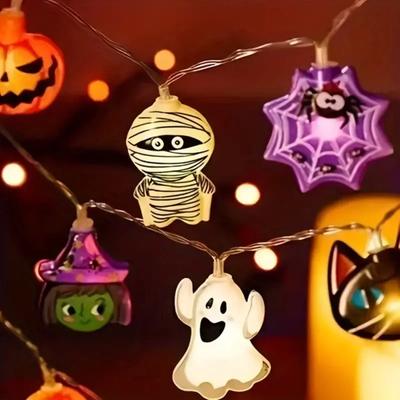Evergreen Home Goods Battery Operated Halloween String Lights, Waterproof Starburst, Spider, And Skeleton Design For Camping, Curtain 6m 40led