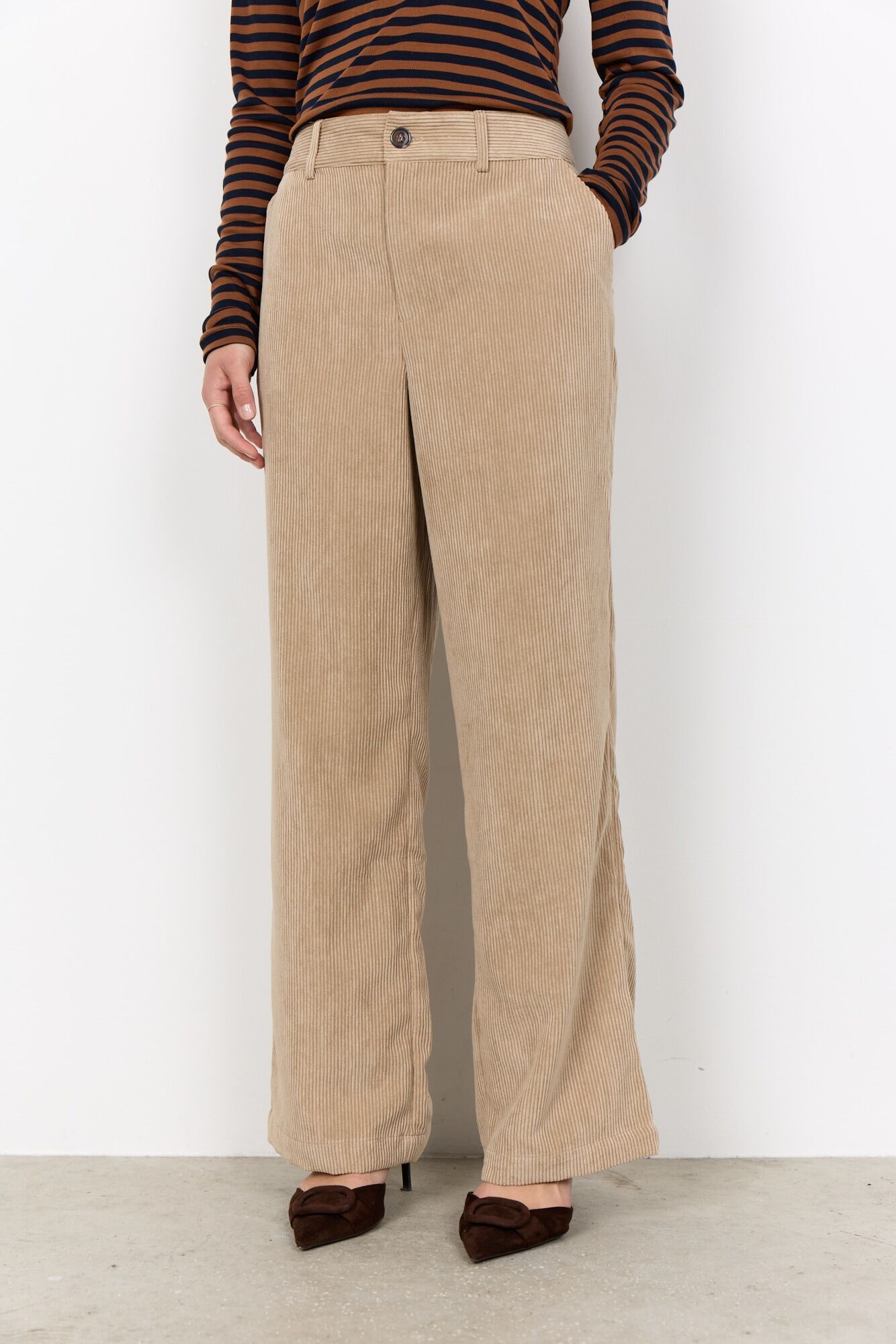 Cordhose SOYACONCEPT "SC-BINDI 19-C", Damen, Gr. 38, N-Gr, beige (camel), Cord, Obermaterial: 90% Polyester, 10% Polyacryl, normal, Hosen Cordhose, Materialmix camel 38, N-Gr