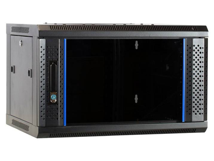 DSIT Wandgehäuse DSIT 6HE - Netzwerkschrank 19 Zoll - Wandschrank mit Glastür - Set -, Glas, Schwarz