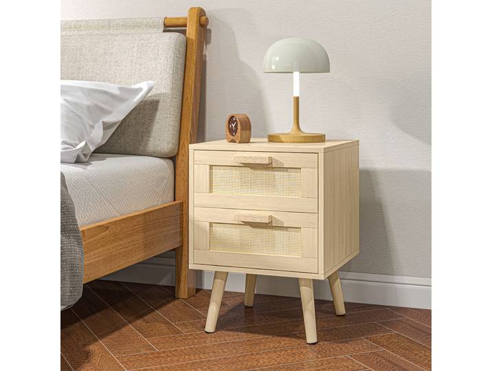 HOMCOM Table de Chevet Boho 40x40x56cm Bois Naturel