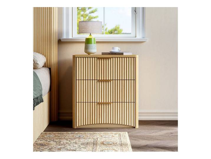 REDOM Nachttisch Kommode mit 3 Schubladen, klassisches Design mit Rillen (Metallgriffe und geräuscharme Führung, stabiles Unterteil, Eiche), Schrank