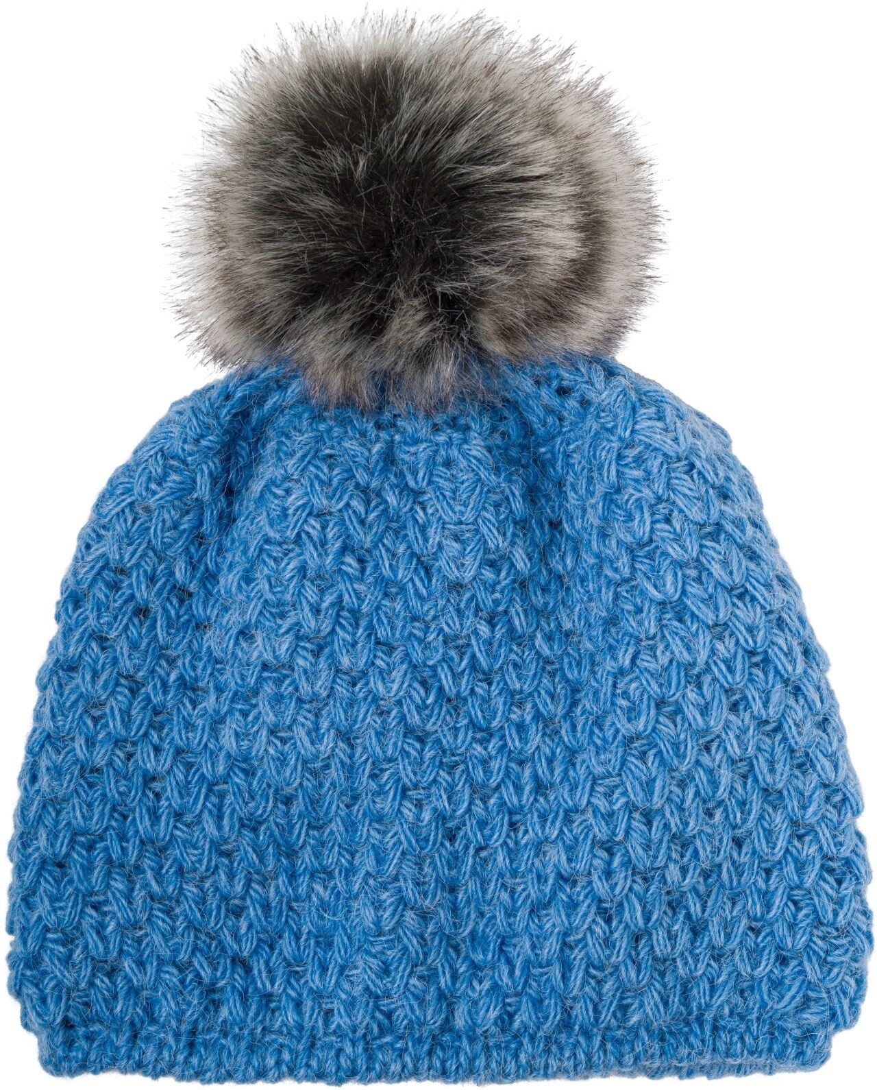 Bommelmütze STYLEBREAKER "Kinder Bommelmütze V-Muster Gehäkelt", Mädchen, blau, Modisch, Mützen Bommelmütze