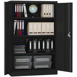 MIDORI® Aktenschrank Büroschrank Metallschrank Flügeltürenschrank Lagerschrank 3 Böden Schwarz