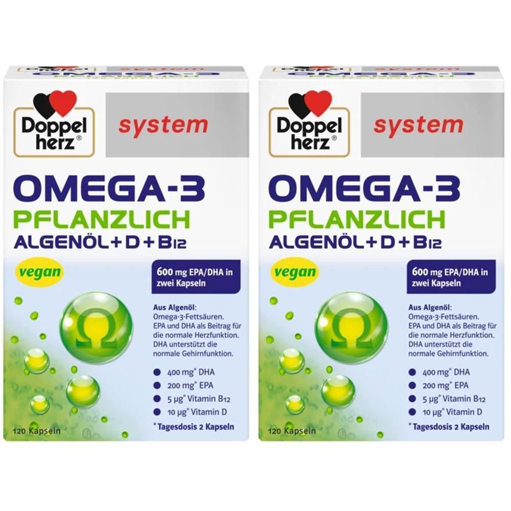 Doppelherz Omega-3 pflanzlich system Kapseln x2 2x120 St