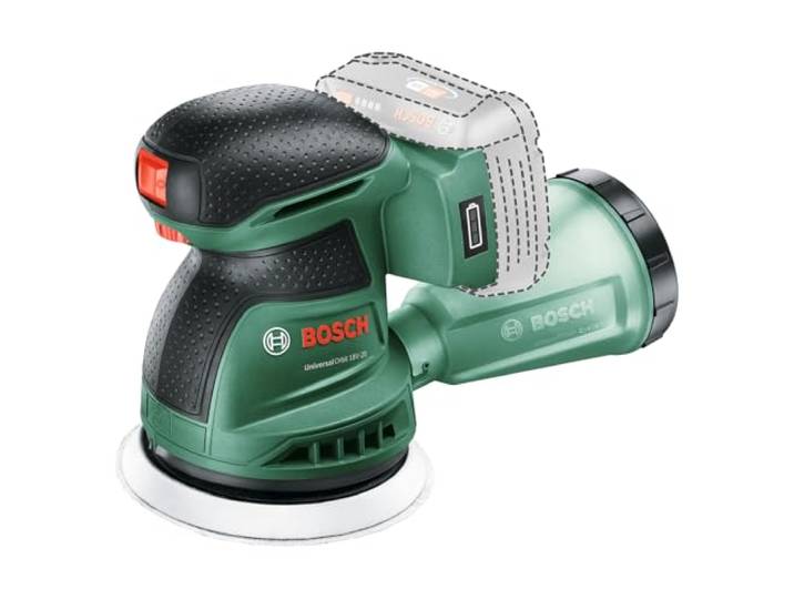 Bosch Akku-Exzenterschleifer UniversalOrbit 18V-20 (Schleifen von mittelgroßen bis großen Holzoberflächen sowie lasierten und lackierten Oberflächen 125 mm; 18 Volt System; Standard ohne Akku)