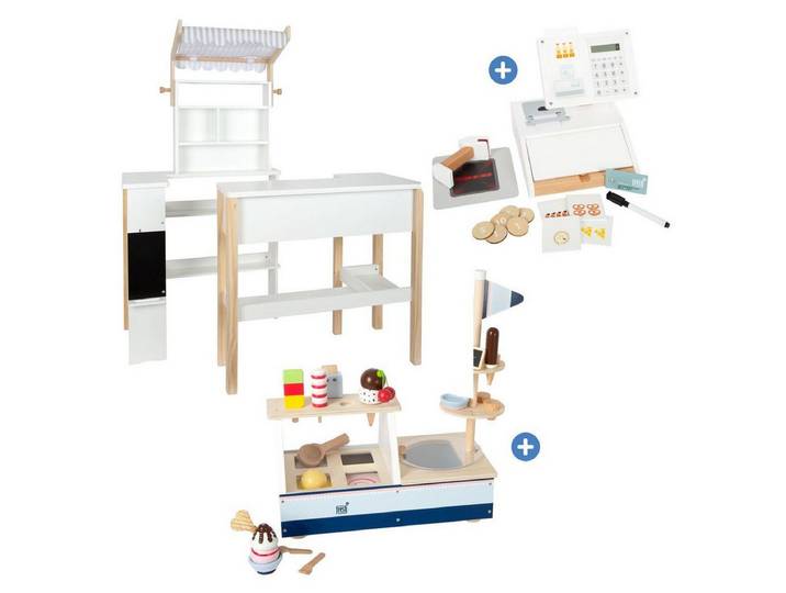 Small Foot Kaufladen Fresh - weiß, Kinder Spiel Kaufladen Set mit Kaufladen, Eistheke & Kasse ab 3 Jahren