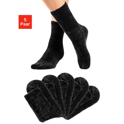 Kuschelsocken LAVANA "Flauschige, Kuschel Schlafsocken, Haussocken", Damen, Gr. 35-38, schwarz (5x schwarz), Elasthan, Polyamid, Polyester, unifarben, elastisch, Socken, Bettsocken aus weichem, leicht glänzendem Chenillegarn