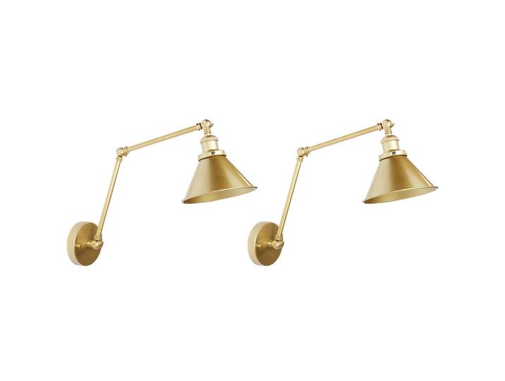 Beliani Wandlampe 2er-Set Gold Narva, Goldfarben, Metall, E27, 19x20x73 cm, Lampen & Leuchten, Innenbeleuchtung, Wandleuchten