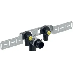 Geberit, Zubehör Sanitärinstallation, FlowFit Anschlusswinkel 90° vormontiert, zweifach, abgesetzt, mit Ablaufrohrschelle und