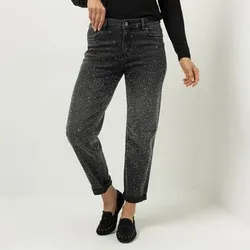 DINE 'N' DANCE Jeanshose knöchellang Allover-Strass konisches Bein