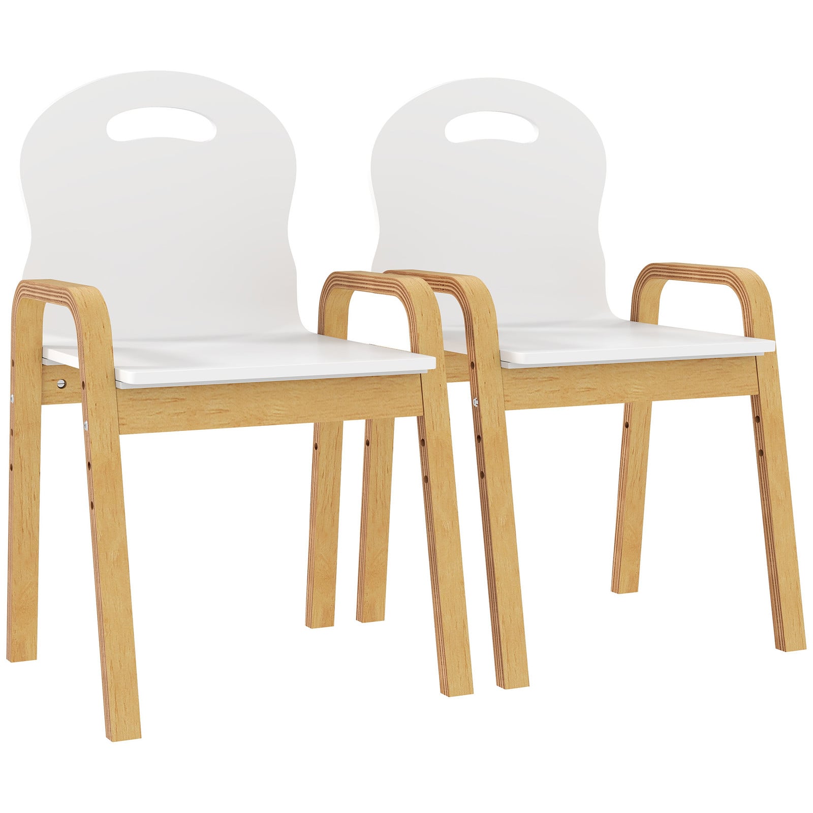 AIYAPLAY Set van 2 Houten Kinderstoelen met Armleuningen, Wit