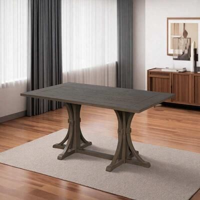 ZWYO HOSIMU "60"" Rustic Farmhouse Dining Table, Rectangular Kitchen Table with Trestle Curved Legs for 6"