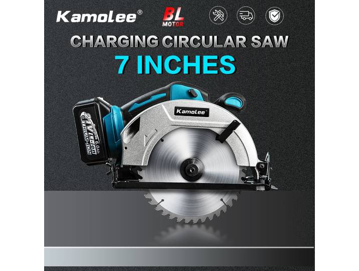 Scie circulaire rechargeable sans fil kamolee, scie circulaire électrique sans balais portable de 7 pouces, outil spécial pour le travail du bois, batterie compatible makita18v - 21v