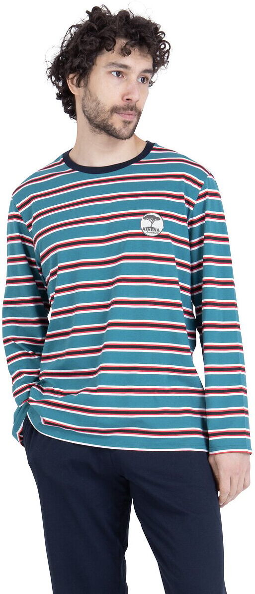 ATHENA Pyjama long, en coton, T-shirt à rayures