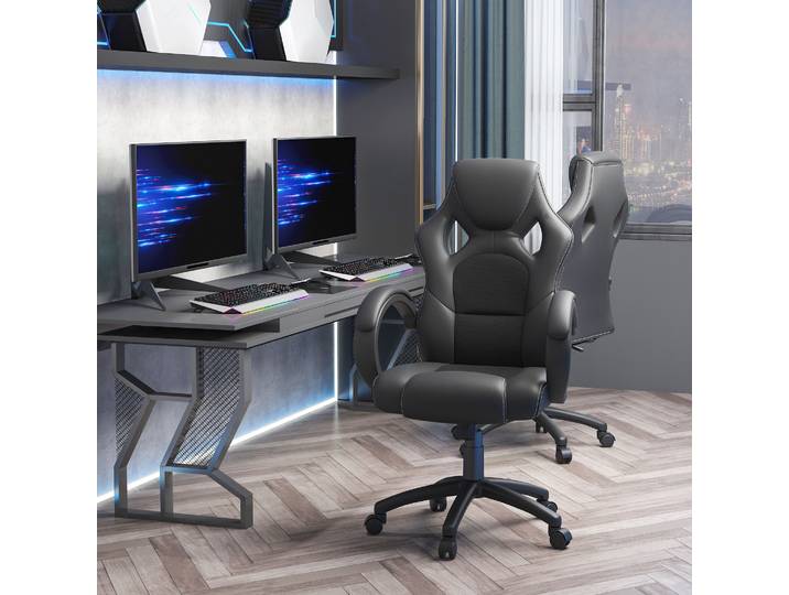 HOMCOM Chaise Bureau Luxe Pivotant Fauteuil Ordinateur Manager Noir