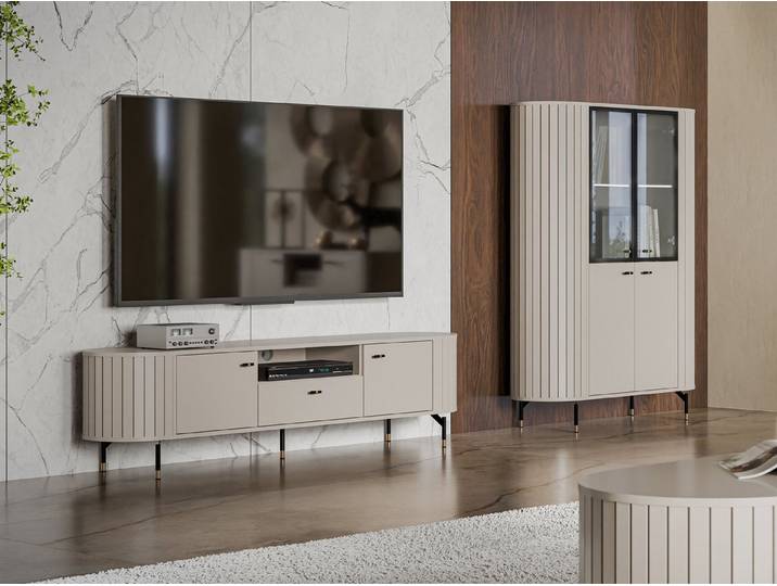 MIRJAN24 Wohnzimmer-Set Zante I, (2er-Set, Vitrine, TV-Lowboard), LED-Beleuchtung als Option