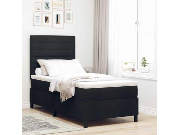 Stoffbezug Kiefernholz Mittelhart Matratze Boxspringbett Modern Boxspringbett mit Matratze Schwarz 80x200 cm Stoff Bett mit Kopfteil Lattenrost Taschenfederkern Schlafzimmer Möbel Modern