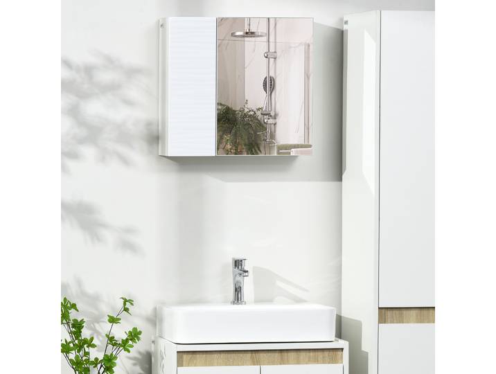 kleankin Armoire Miroir Murale Blanc 48x15x45cm 4 Étagères Réglables