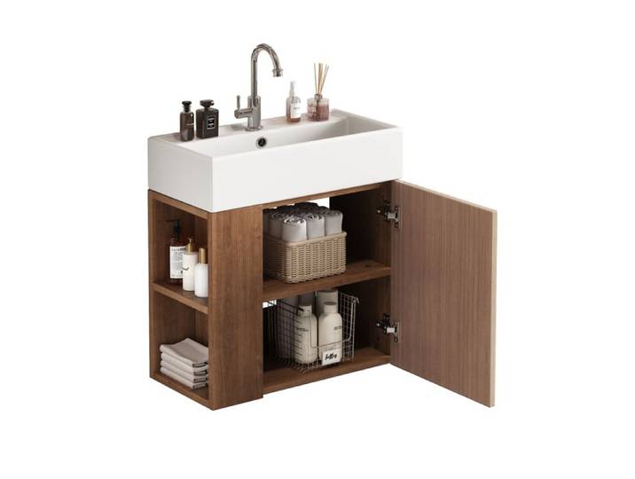 Marron Meuble de salle de bain avec vasque 55 cm meuble sous vasque suspendu petit meuble vasque rangement gain de place