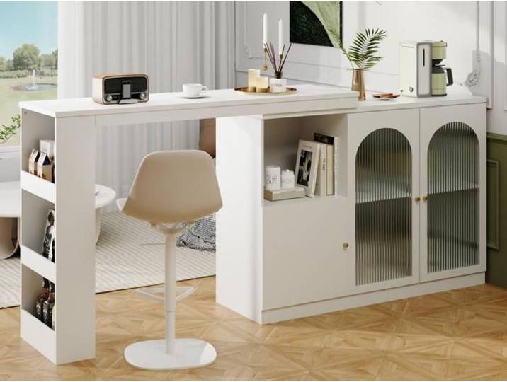 Meuble bar rotatif en MDF - grand espace de rangement - style contemporain - Mange-Debout - Blanc