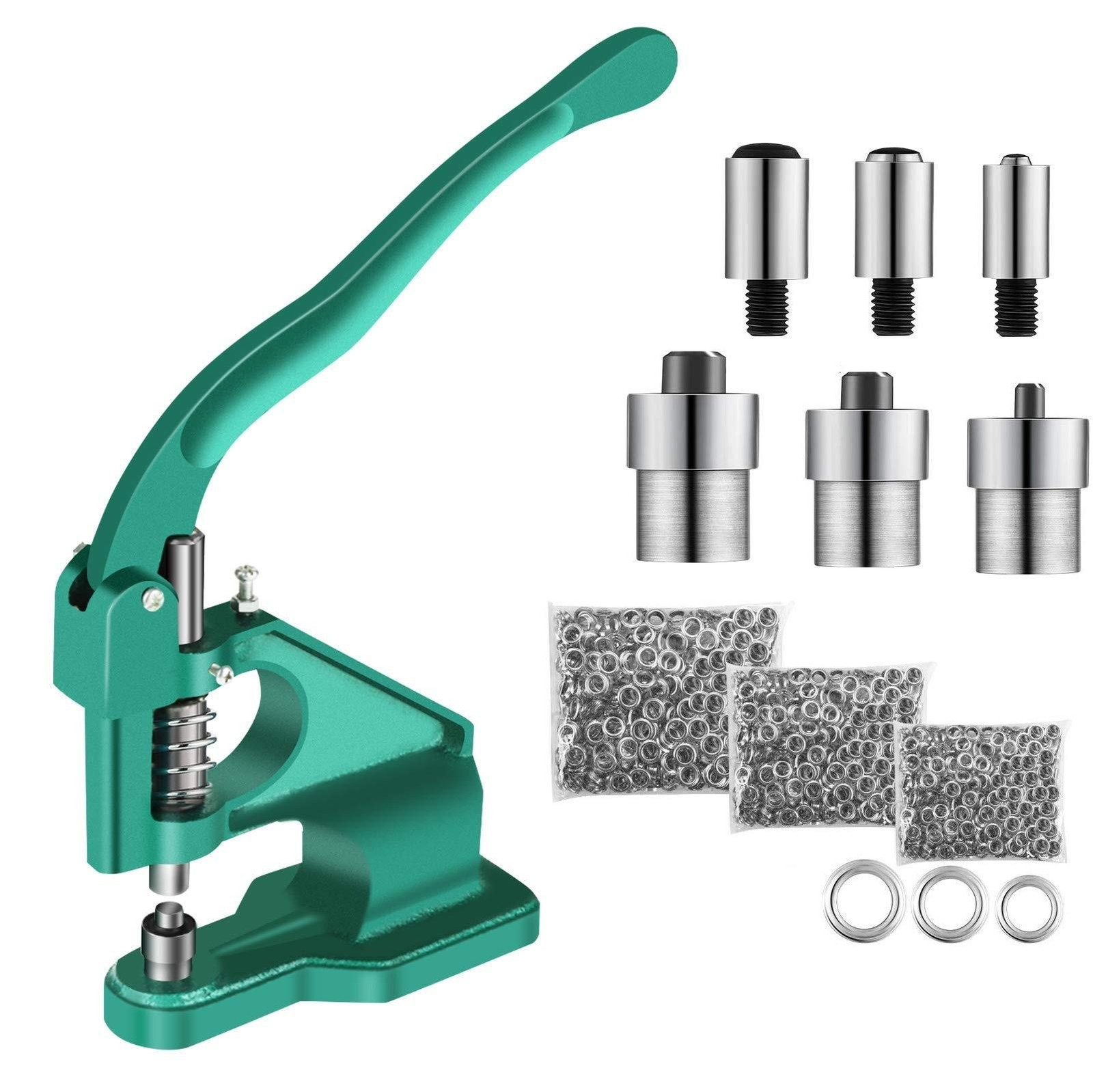 Solidchoice Professionele Klinkhamer met 3 Dies voor Oogjes 6/10/12mm en 1500 Oogjes voor Handmatige Rekpers