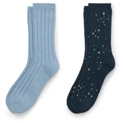 Tchibo - 2 Paar Rippstrick-Socken - Damen - Gr. 35-38 - dunkelblau/print
