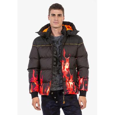 Winterjacke CIPO & BAXX "Winterjacke", Herren, Gr. XXL, schwarz, Stoff, 100% Polyester, bedruckt, regular fit normal, Jacken Winterjacke, mit Flammen-Motiv