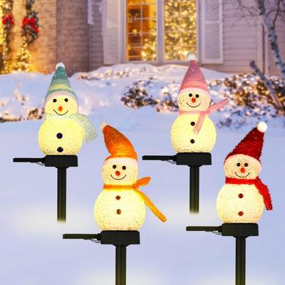Combo Retail Shop Solar Powered Ground Stake Light Snowman Xmas Pathway Lights, Outdoor Solar Garden Light For Christmas Lawn Yard red