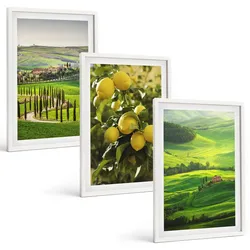 BILDER SET 3er Set - 40x60 cm Weißer Rahmen - Italienische Zitrusfrüchte und Hügel