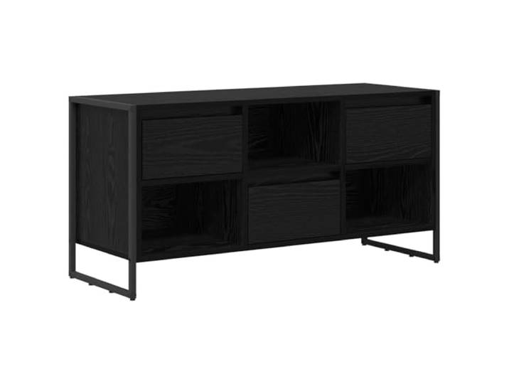 hliofuir TV-Schrank Schwarz Eichen-Optik Lowboard 100x36x49,5 cm Stilvolles Industrial Lowboard mit Schublade und Regalen für Wohnzimmer und Schlafzimmer, robuste Stahlbeine.