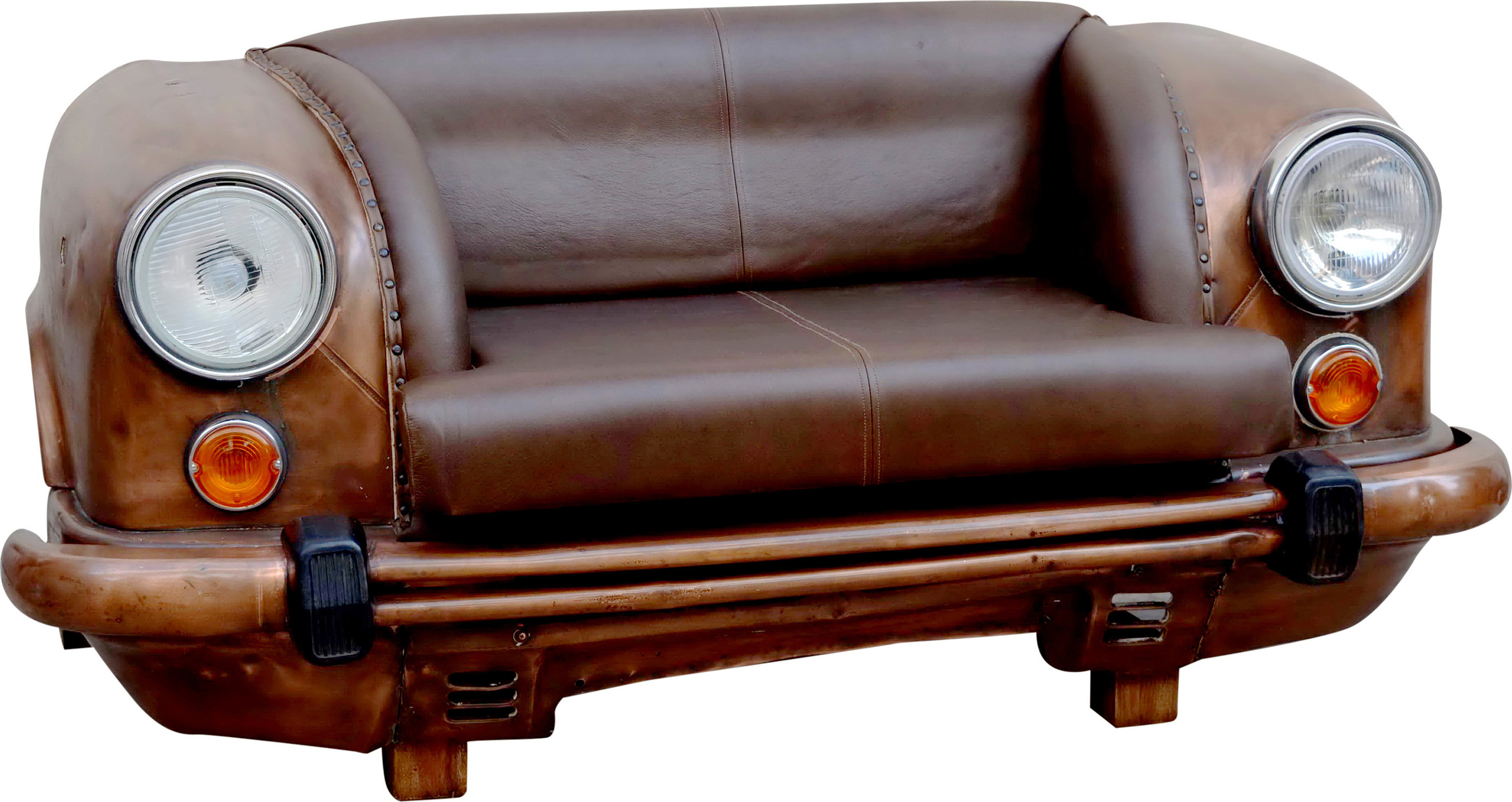 Autosofa FRONT aus Metall und Leder - Classic Car Couch Sofa Vintage Retro Front Bar Lounge Einrichtung Möbel Indurstrial Design Garage Autoliebhaber