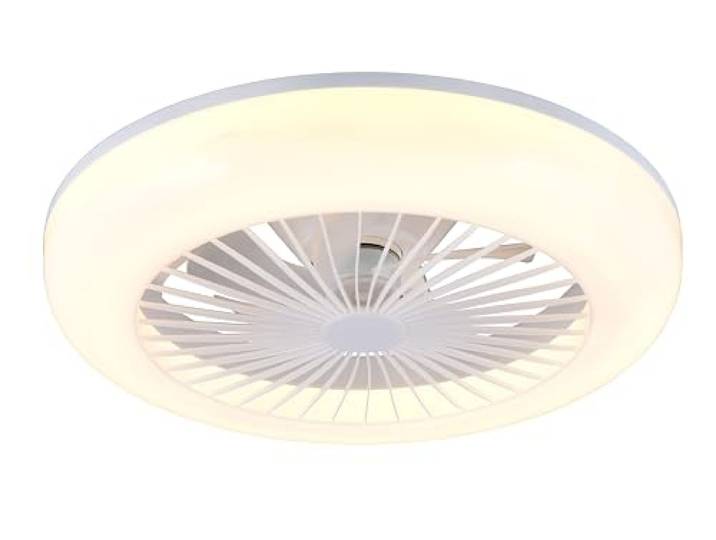 Reality Leuchten LED Deckenventilator mit Beleuchtung Mora R64032101, Kunststoff Weiß matt, 3 Geschwindigkeiten, Fernbedienung, Dimmer, Timer, Nachtlicht, Lichtfarbe einstellbar