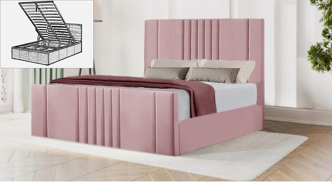 Ebern Designs Moherek Upholstered Storage Bed Pink King (150 x 211 cm)