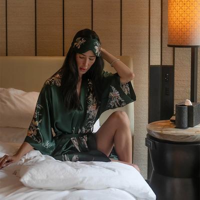 KIM + ONO Yuri Washable Silk Full Length Kimono Robe - Long - verdant / one size