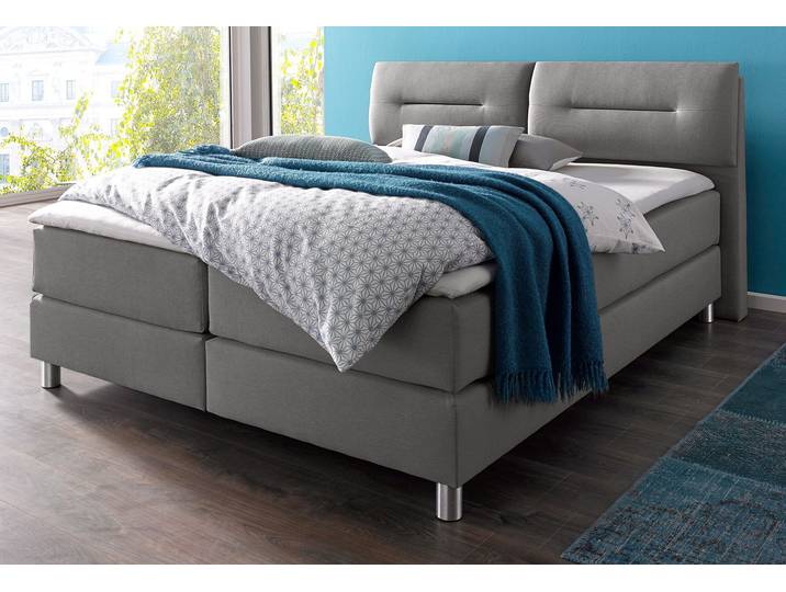 Boxspringbett, Hellgrau, 180x200 cm, Strukturstoff, H2, Modern, Maintal