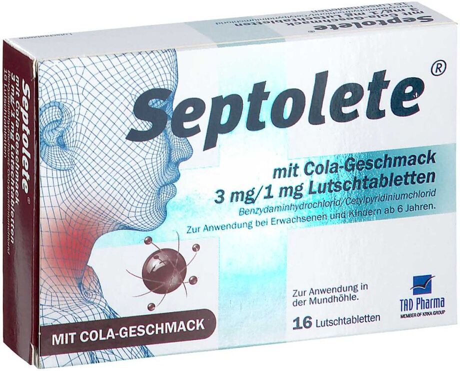 Septolete mit Cola-Geschmack 3mg/1mg Lutschtabletten