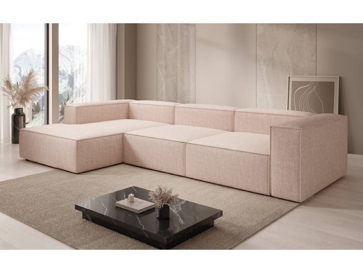 Designer Ecksofa Lesley in Leinen-Optik - Bordeaux - Links - Leinen-Optik - Luxusbetten24