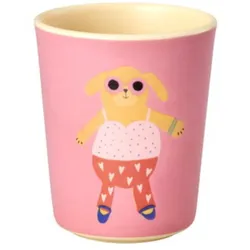 RICE Melamin Kinderbecher mit Tiermotiv Melamin Matt, 8 cm, Ø 6,5 cm, 150 ml, Hund