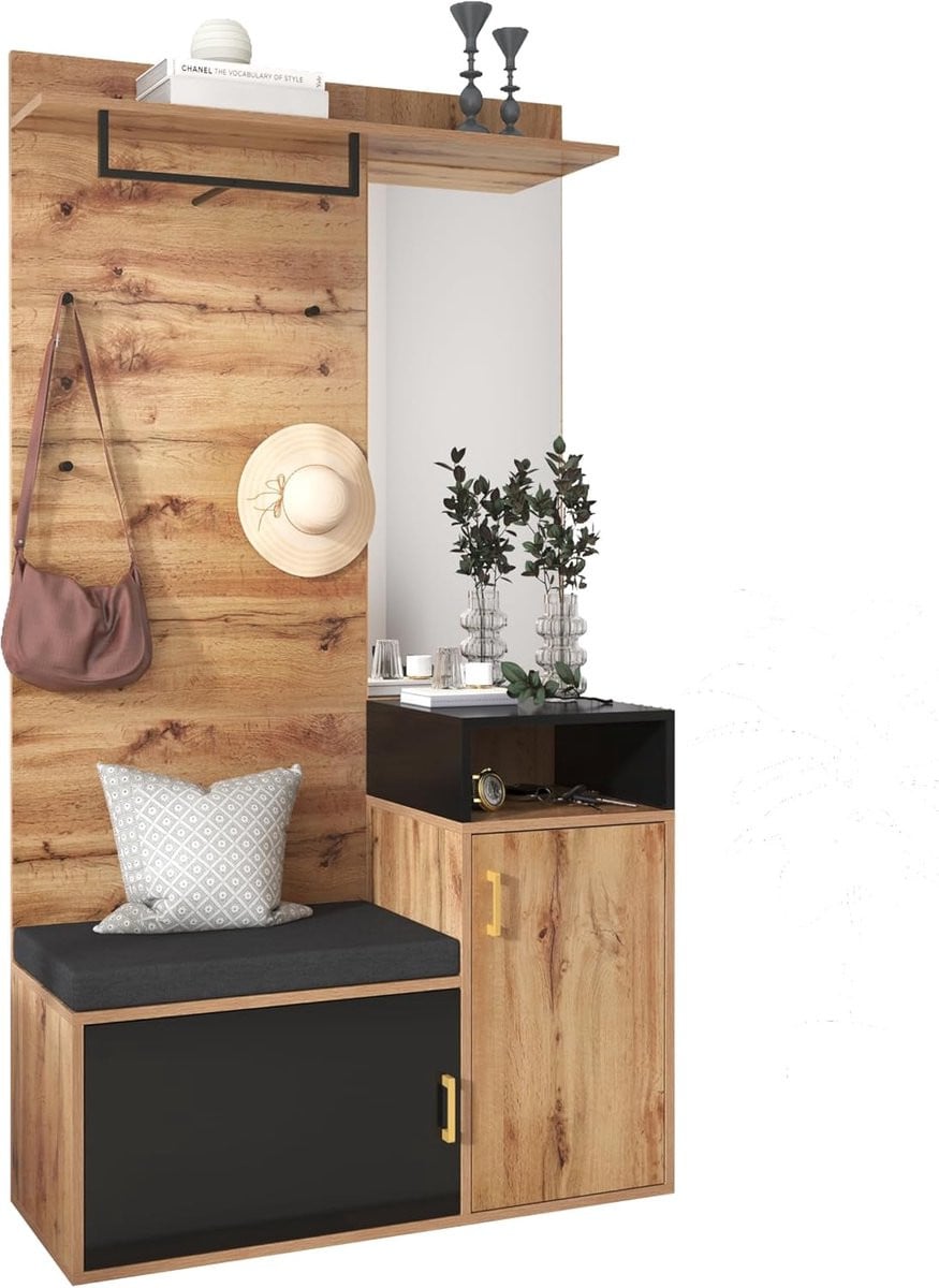 Complete Garderobe Set met Zitbank, Schoenopbergkast en Spiegel voor de Gang