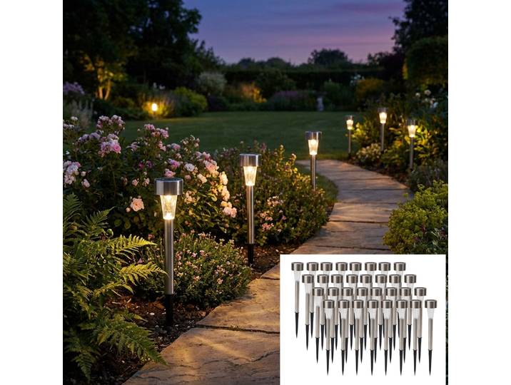 Mini-LED-Solarlampen, 32 Stück mit Erdspiess & Dämmerungssensor, IP44