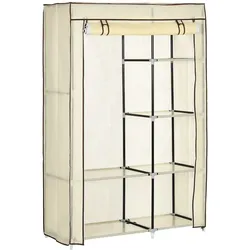 HOMCOM Kleiderschrank Stoffschrank mit 2 Kleiderstangen, 6 Fächern, Creme