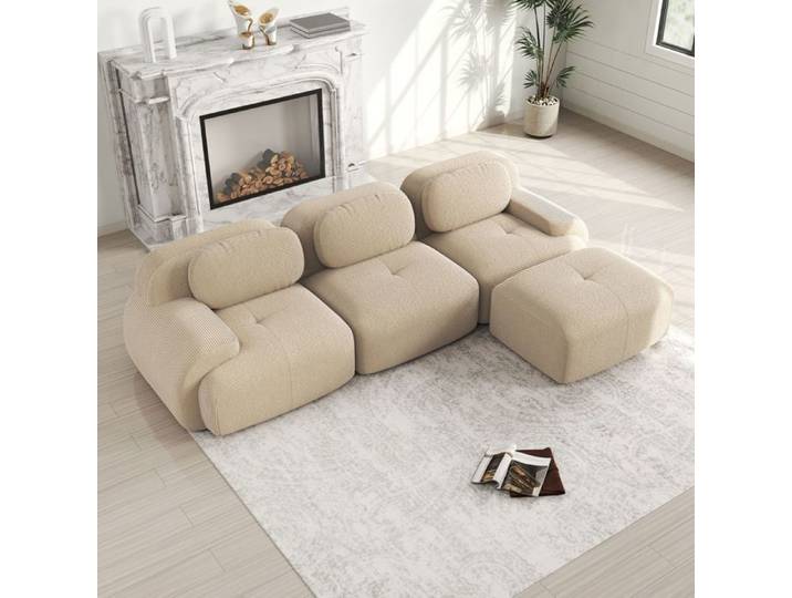 Canapé d angle modulaire sans cadre en velours côtelé beige