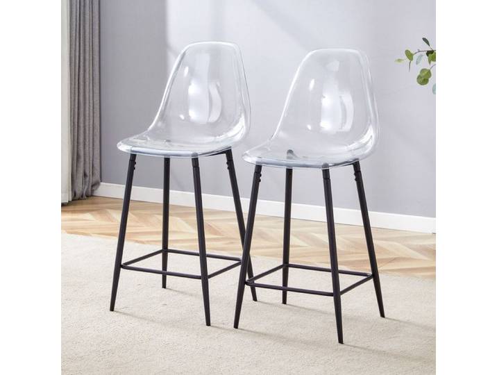 WOVREO Lot de 2 tabourets de bar transparents design moderne avec structure en metal noir