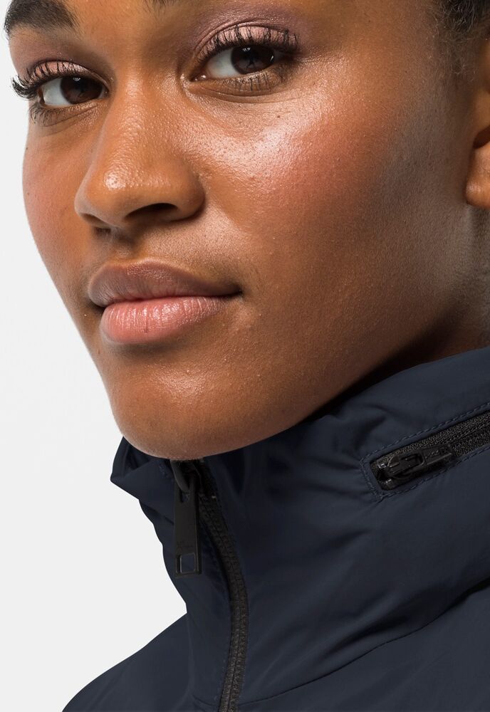 Regenmantel JACK WOLFSKIN "NORDEN PORT COAT W", Damen, Gr. XS (34), blau (night, blau), OBERSTOFF: 100% POLYAMID Futter: 100% POLYESTER, Mäntel Regenmantel night, blau XS (34)