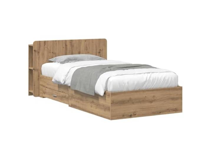 PUGYNBK Artisan Bettgestell mit Aufbewahrung, Eiche, 80 x 200 cm Robustes Holz, integrierte Schubladen und Regale, praktisches Kopfteil, einfache Montage, Reinigung mit feuchtem Tuch