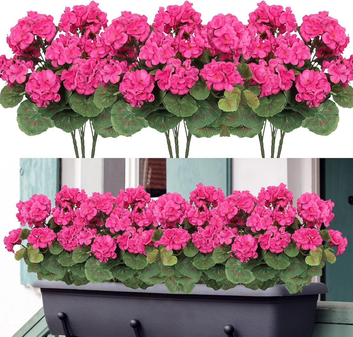 6 Bundels Kunstbloemen Geraniums Roze Rood UV-Bestendig voor Binnen en Buiten Decoratie