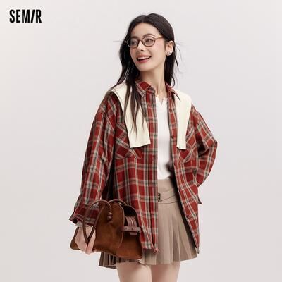 On Spot Shop Semir Women's Shirt, Vintage Checkered Top, Oversize Long Sleeve, Mid Long Style, Spring New Fashion green xs