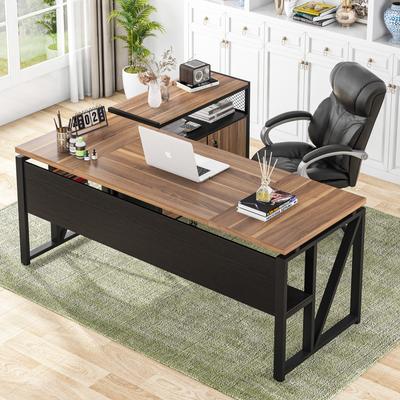 BB L Shaped Desk with Drawer, Executive Desk and lateral File Cabinet, 2 Piece Home Office Furniture