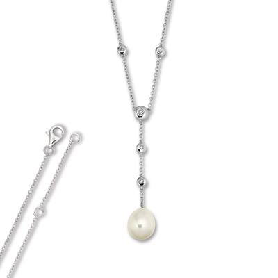 Silberkette ONE ELEMENT "Zirkonia Anker Halskette aus 925 Silber 45 cm", silber, Halsketten, Damen, Perlen Silber 925 (Sterlingsilber), Perlen, Silber 925 (Sterlingsilber), Silberkette, Kleines Statement – persönlich, stilvoll, alltagstauglich