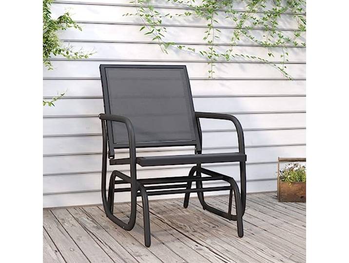ZXQVLMRS Schaukelstuhl Garten Stahl Textilene Schwarz 61x76x87 cm Wetterfestes Material, Entspannende Schaukelfunktion, Ergonomische Armlehnen